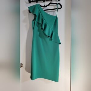 Jessica Howard Green One-Shoulder Ruffle Dress
